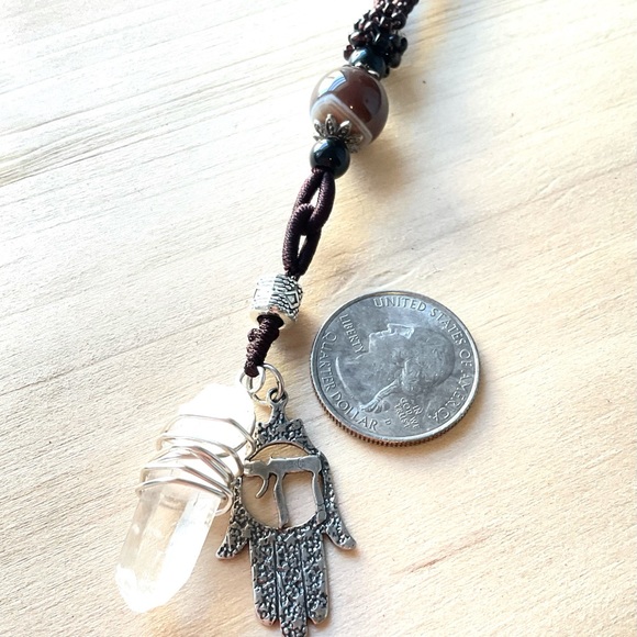 Handmade Sterling silver hamsa clear Quartz wand necklace gemstone healing stone - Picture 8 of 8